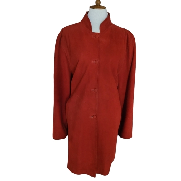 80's SIROCCO Red Lambs Skin High Collar Midi Coat‎ - Picture 2 of 8